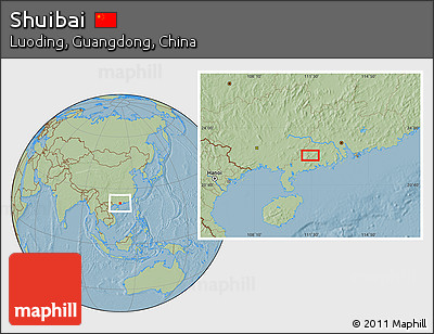 Savanna Style Location Map of Shuibai, hill shading