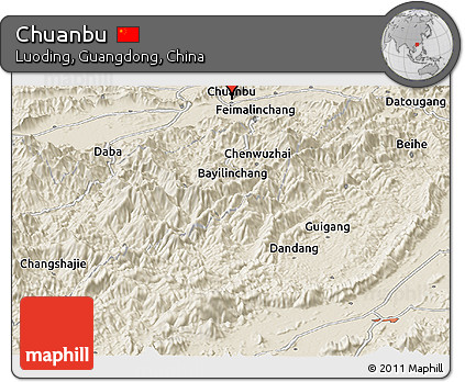 Shaded Relief Panoramic Map of Chuanbu