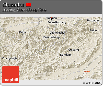 Shaded Relief Panoramic Map of Chuanbu