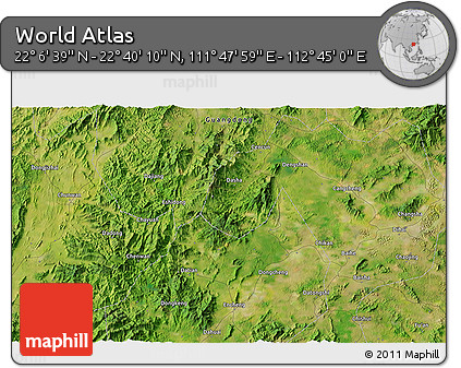 Satellite 3D Map of the Area around 22° 23' 25" N, 112° 16' 30" E