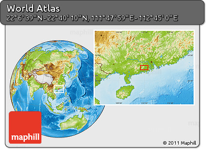 Physical Location Map of the Area around 22° 23' 25" N, 112° 16' 30" E