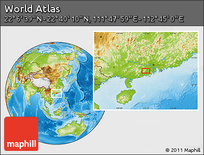 Physical Location Map of the Area around 22° 23' 25" N, 112° 16' 30" E