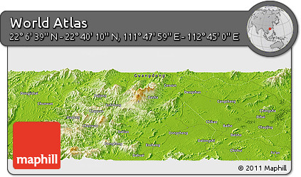 Physical Panoramic Map of the Area around 22° 23' 25" N, 112° 16' 30" E