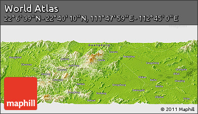 Physical Panoramic Map of the Area around 22° 23' 25" N, 112° 16' 30" E