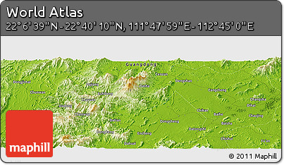 Physical Panoramic Map of the Area around 22° 23' 25" N, 112° 16' 30" E