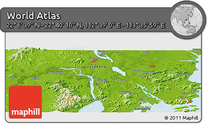Physical Panoramic Map of the Area around 22° 23' 25" N, 113° 7' 30" E