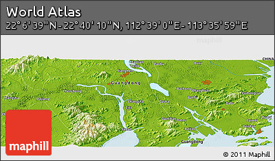 Physical Panoramic Map of the Area around 22° 23' 25" N, 113° 7' 30" E
