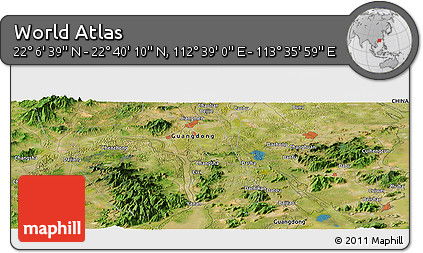 Satellite Panoramic Map of the Area around 22° 23' 25" N, 113° 7' 30" E