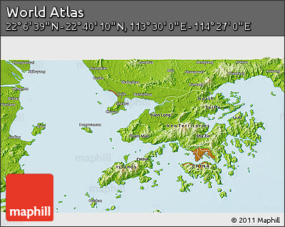 Physical 3D Map of the Area around 22° 23' 25" N, 113° 58' 29" E