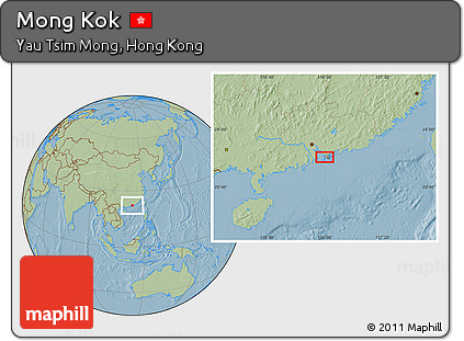 Savanna Style Location Map of Mong Kok, hill shading