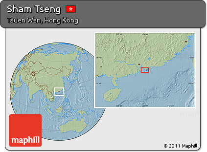 Savanna Style Location Map of Sham Tseng, hill shading