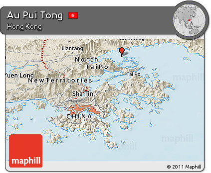 Shaded Relief Panoramic Map of Au Pui Tong