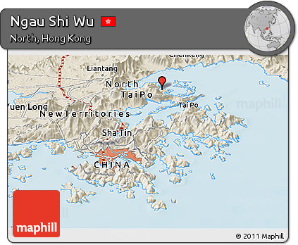 Shaded Relief Panoramic Map of Ngau Shi Wu