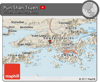 Shaded Relief Panoramic Map of Pun Shan Tsuen