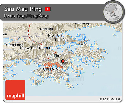 Shaded Relief Panoramic Map of Sau Mau Ping