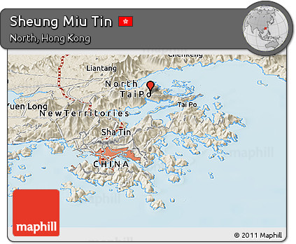 Shaded Relief Panoramic Map of Sheung Miu Tin