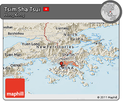 Shaded Relief Panoramic Map of Tsim Sha Tsui