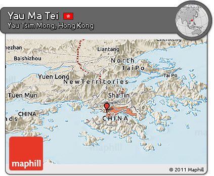 Shaded Relief Panoramic Map of Yau Ma Tei