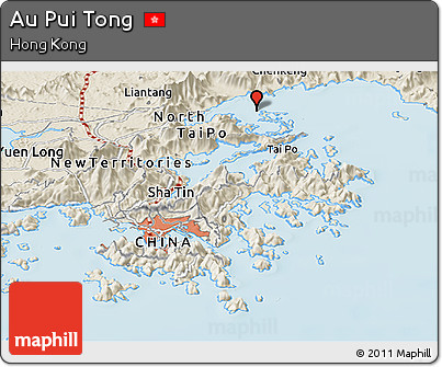 Shaded Relief Panoramic Map of Au Pui Tong