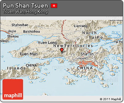 Shaded Relief Panoramic Map of Pun Shan Tsuen