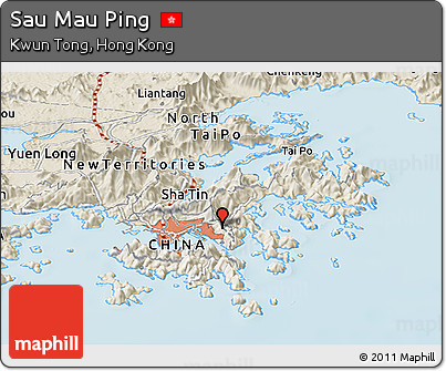 Shaded Relief Panoramic Map of Sau Mau Ping