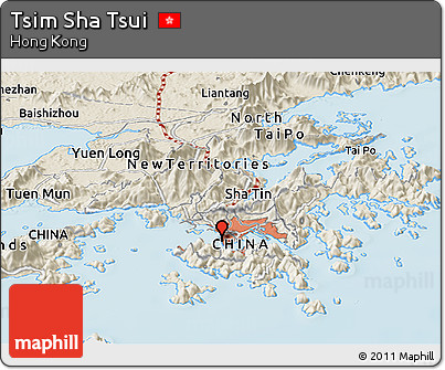 Shaded Relief Panoramic Map of Tsim Sha Tsui