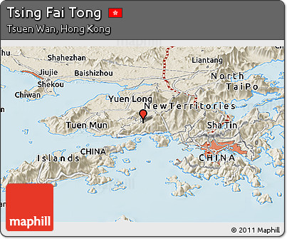 Shaded Relief Panoramic Map of Tsing Fai Tong