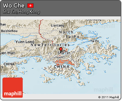 Shaded Relief Panoramic Map of Wo Che