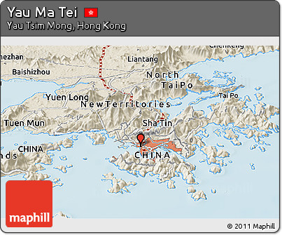 Shaded Relief Panoramic Map of Yau Ma Tei