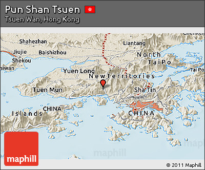 Shaded Relief Panoramic Map of Pun Shan Tsuen