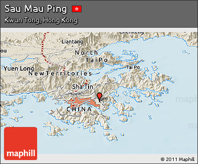 Shaded Relief Panoramic Map of Sau Mau Ping