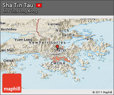 Shaded Relief Panoramic Map of Sha Tin Tau