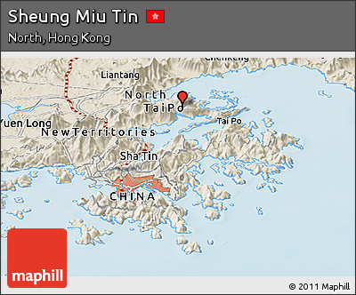 Shaded Relief Panoramic Map of Sheung Miu Tin