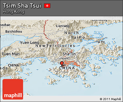 Shaded Relief Panoramic Map of Tsim Sha Tsui