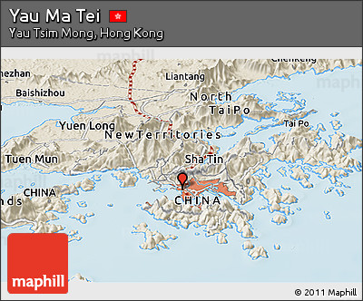 Shaded Relief Panoramic Map of Yau Ma Tei
