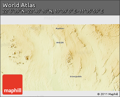 Physical 3D Map of the Area around 22° 23' 25" N, 11° 7' 30" E