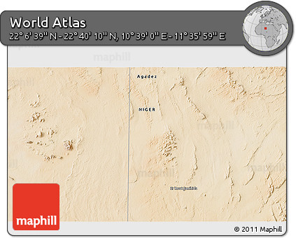 Satellite 3D Map of the Area around 22° 23' 25" N, 11° 7' 30" E