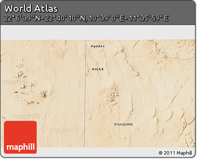 Satellite 3D Map of the Area around 22° 23' 25" N, 11° 7' 30" E