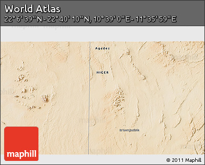 Satellite 3D Map of the Area around 22° 23' 25" N, 11° 7' 30" E