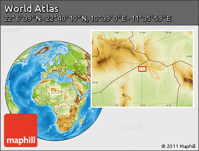 Physical Location Map of the Area around 22° 23' 25" N, 11° 7' 30" E