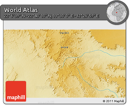 Physical 3D Map of the Area around 22° 23' 25" N, 11° 58' 29" E