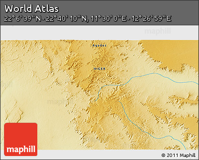 Physical 3D Map of the Area around 22° 23' 25" N, 11° 58' 29" E
