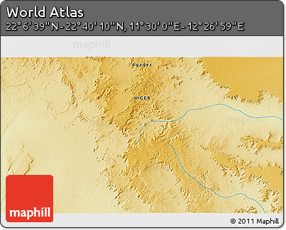 Physical 3D Map of the Area around 22° 23' 25" N, 11° 58' 29" E