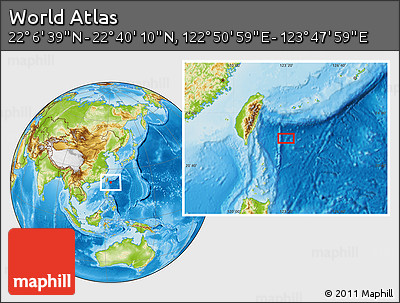Physical Location Map of the Area around 22° 23' 25" N, 123° 19' 29" E