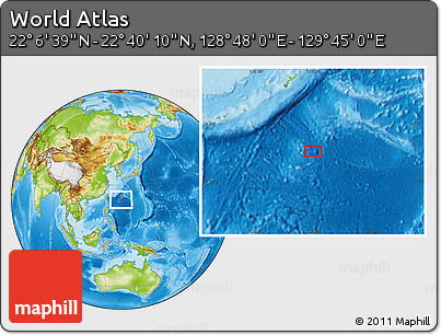 Physical Location Map of the Area around 22° 23' 25" N, 129° 16' 30" E
