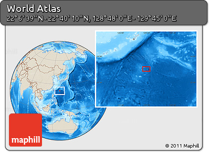 Shaded Relief Location Map of the Area around 22° 23' 25" N, 129° 16' 30" E