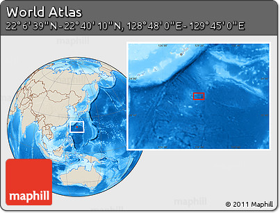 Shaded Relief Location Map of the Area around 22° 23' 25" N, 129° 16' 30" E