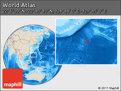 Shaded Relief Location Map of the Area around 22° 23' 25" N, 129° 16' 30" E