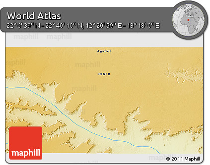 Physical 3D Map of the Area around 22° 23' 25" N, 12° 49' 29" E