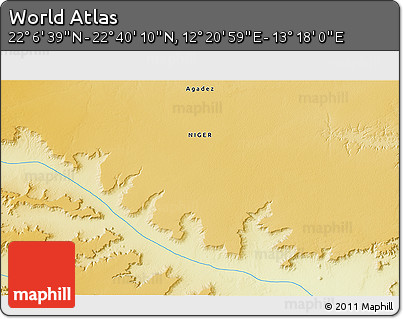 Physical 3D Map of the Area around 22° 23' 25" N, 12° 49' 29" E
